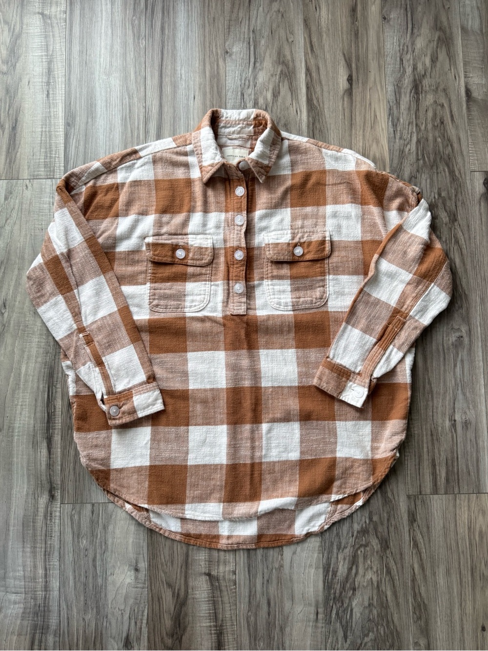 American Eagle Outfitters Burnt Orange & Cream Buffalo Plaid Oversized Flannel